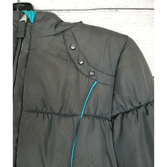 London Fog Girls Gray With Teal Trim Diamond Embroidered Hooded Jacket Small 7/8 - Picture 7 of 12